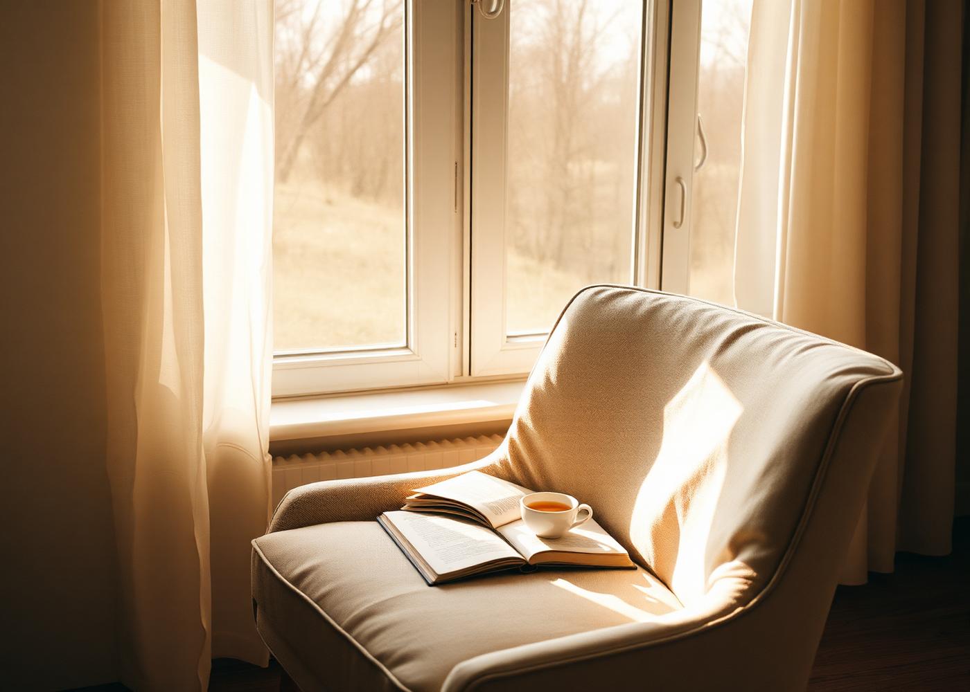 A quiet chair by a sunlit window